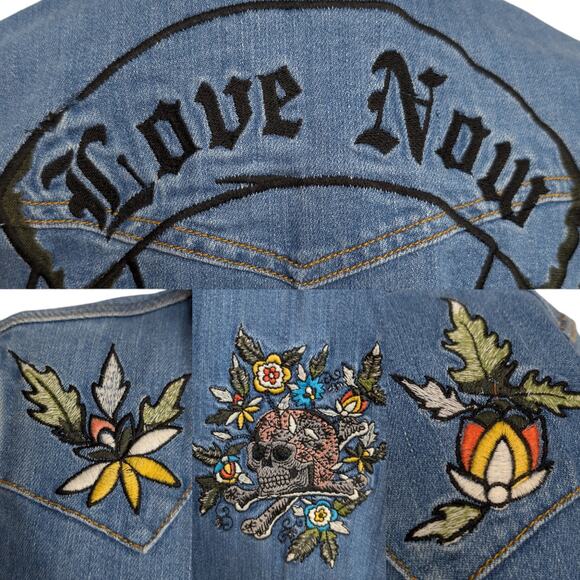 Zadig & Voltaire Deluxe Thelma Love Now Embroidery Western Denim Button Shirt XS - Picture 6 of 15